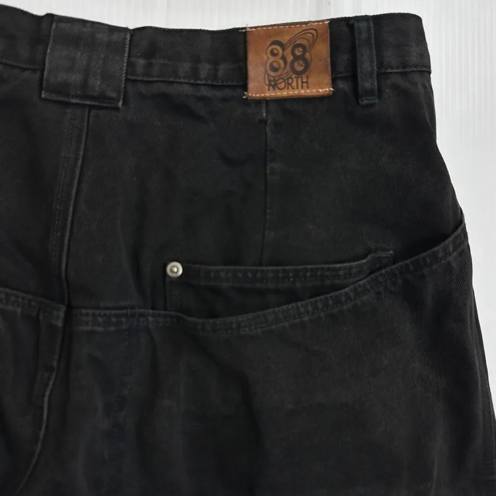 Vintage 88 North Black Denim Carpenter Shorts Y2K Skate Baggy Mens 36 Streetwear